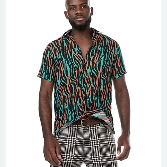 Zara Men's Vibrant Green and Orange Shirt - Picture 1 of 8